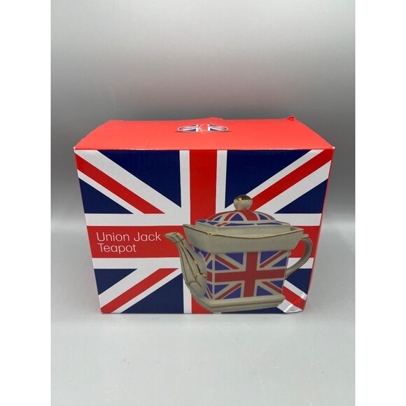 Union Jack Ceramic Teapot With Gold Accents & Original Box Holds 2 Cups - Picture 13 of 14